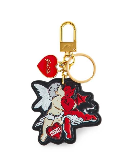 Kith White Cupid And Devil Printed Leather Key Charm