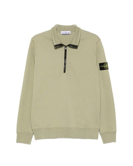 Stone Island Green Logo-Patch Half-Zip Sweater for men