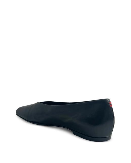 Halmanera Black Square-Toe Leather Ballet Flats