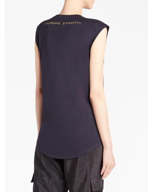 Giuseppe Zanotti Blue Ursella Logo-Embroidered Sleeveless Cotton Tank Top