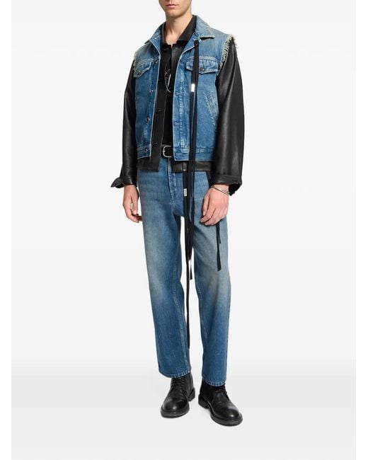 Ann Demeulemeester Blue Stonewashed Raw-Cut Denim Jacket for men