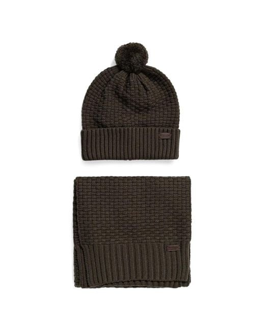 Barbour Black Pom-Pom Waffle-Knit Beanie Hat for men