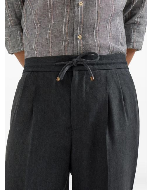 Brunello Cucinelli Blue Pantalon À Effet Tissé for men