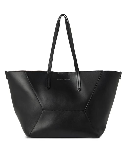 Sac Cabas En Cuir À Empiècements Brunello Cucinelli en coloris Black