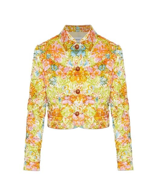 Versace Yellow Crinkled Floral-Print Jacket