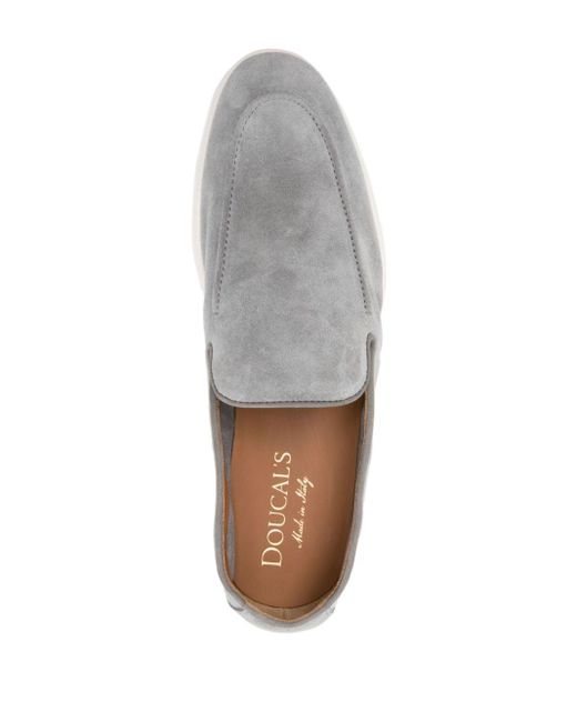 Doucal's White Moc-stiching Suede Loafers for men
