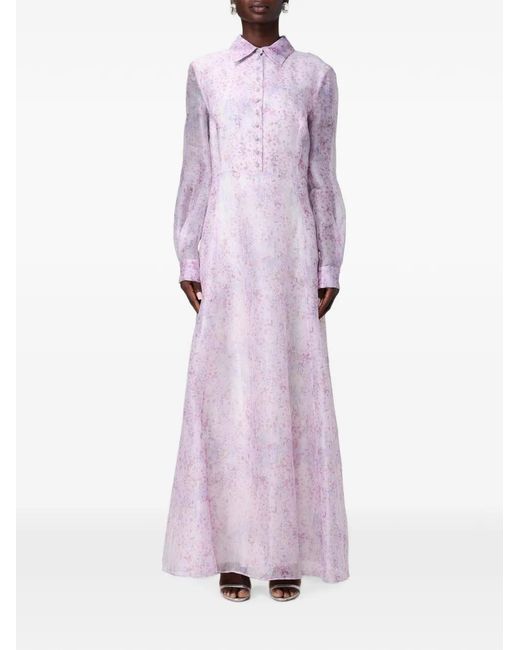 Alberta Ferretti Purple Floral-Print Silk Shirt Maxi Dress