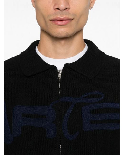Arte' Black Logo-Embroidered Zip-Up Sweater for men