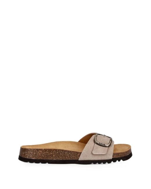 Scholl Brown Buckle-Fastening Slides