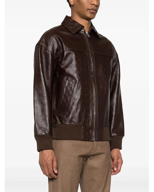 M I S B H V Black Logo-Embossed Leather Jacket for men