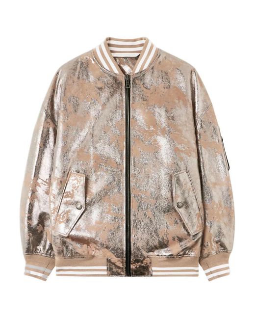 Palm Angels Natural Laminated Leather Bomber Jacket Nude