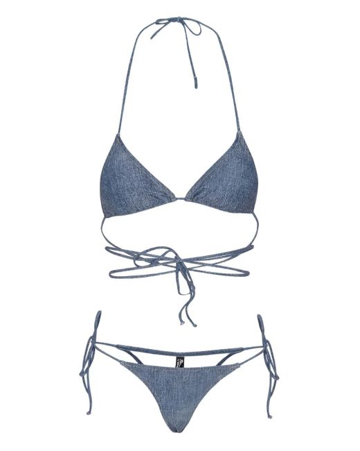 ROTATE BIRGER CHRISTENSEN Blue Denim-Print Bikini