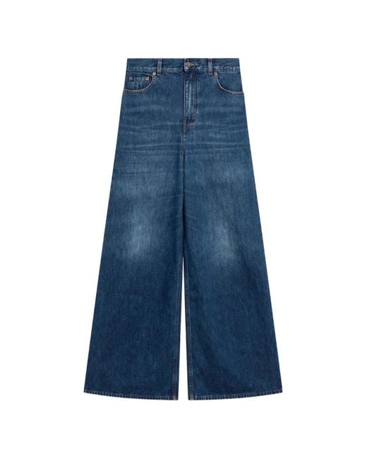 Chloé Blue Logo-Patch Wide-Leg Jeans