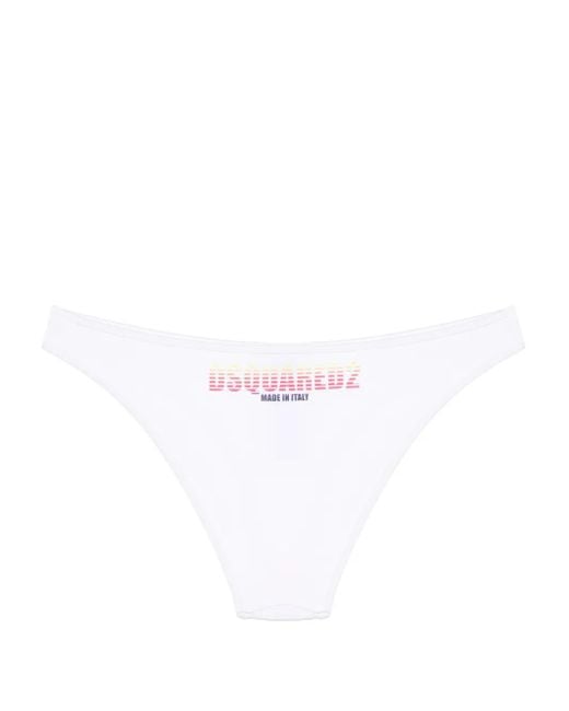 DSquared² White Logo-Print Bikini Bottom