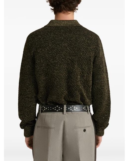 Marni Green Wool Polo Sweater With Lurex Detailing for men
