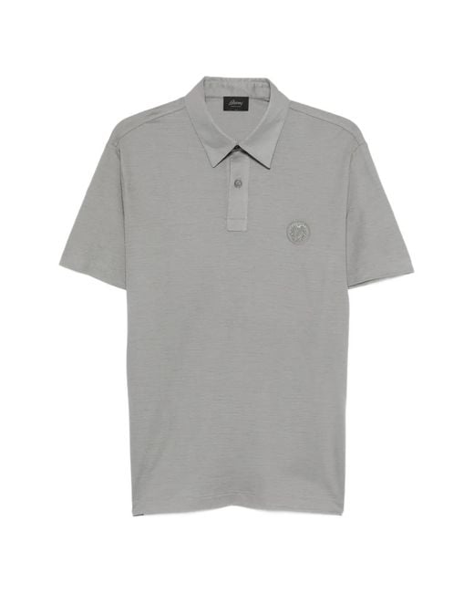 Brioni Gray Logo-Embroidered Polo Shirt for men