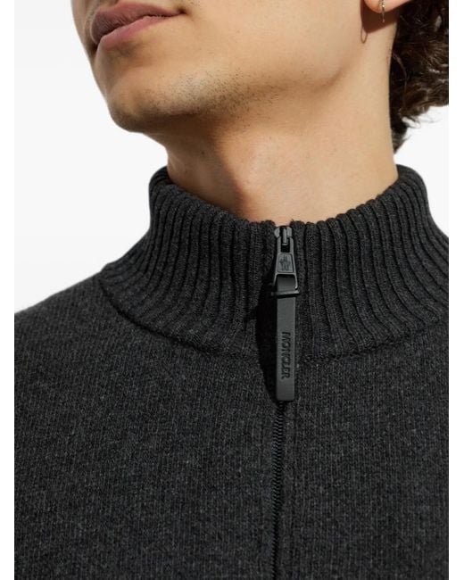 Moncler Black Half-Zip Chest-Pocket Sweater for men