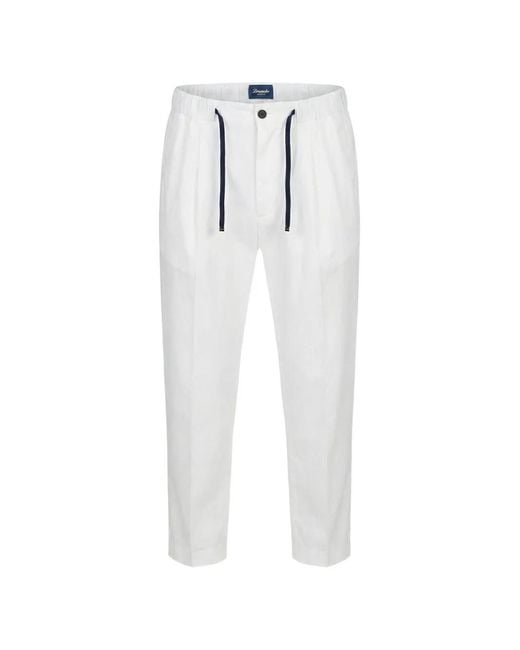Drumohr White Drawstring-Detail Pleated Cotton Trousers for men