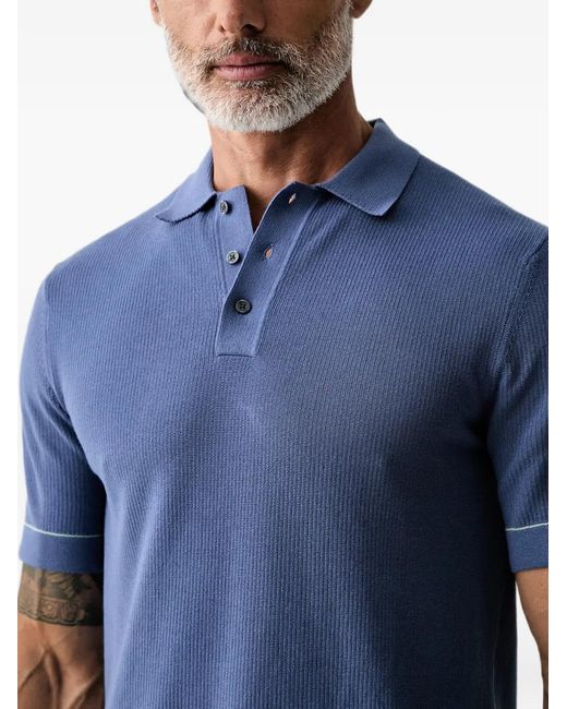 Hackett Blue Ribbed-Knit Short-Sleeve Polo Shirt for men