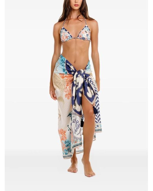Pareo Con Stampa Conchiglie di Agua Bendita in Blue
