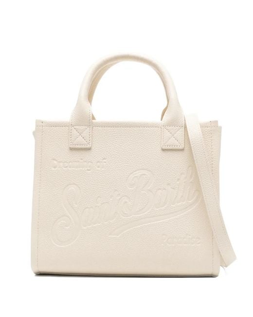 Mc2 Saint Barth Natural Medium Vanity Logo-Embossed Grained Leather Tote Bag