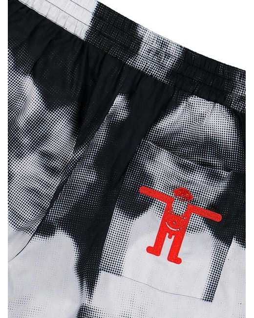 Walter Van Beirendonck Black Short À Imprimé Portrait Et Logo Brodé for men