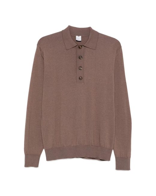 Eleventy Brown Long-Sleeve Polo Shirt for men