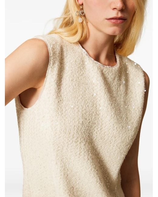 Twinset Natural Short Bouclé Dress With Sequins
