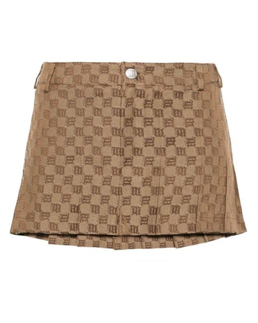 M I S B H V Brown Monogram-jacquard Pleated Miniskirt