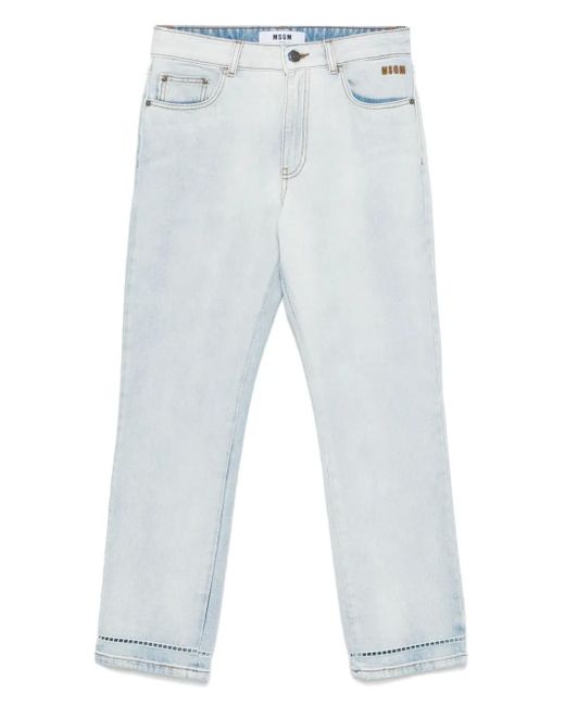 MSGM Blue Logo-Embroidered Jeans