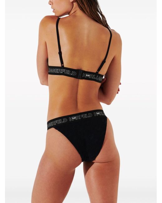 Karl Lagerfeld Black Ikonik 2.0 Logo-appliqué Bikini Top