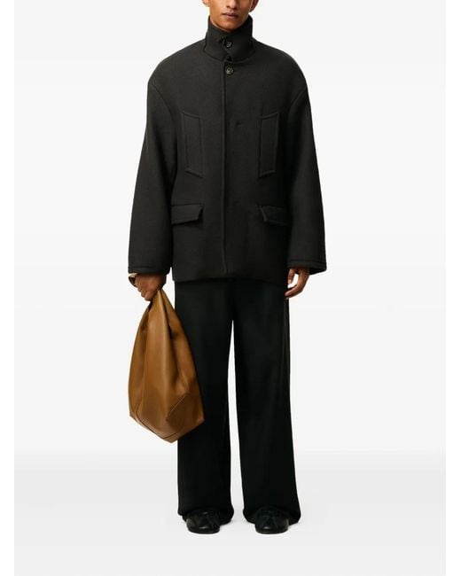 AMI Black Structured Coat With High Collar And Button Closure for men