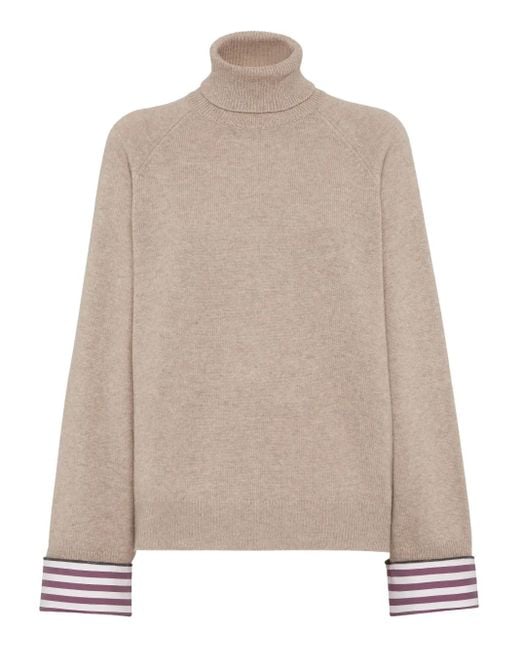 Brunello Cucinelli Natural Cashmere Turtle-Neck Sweater