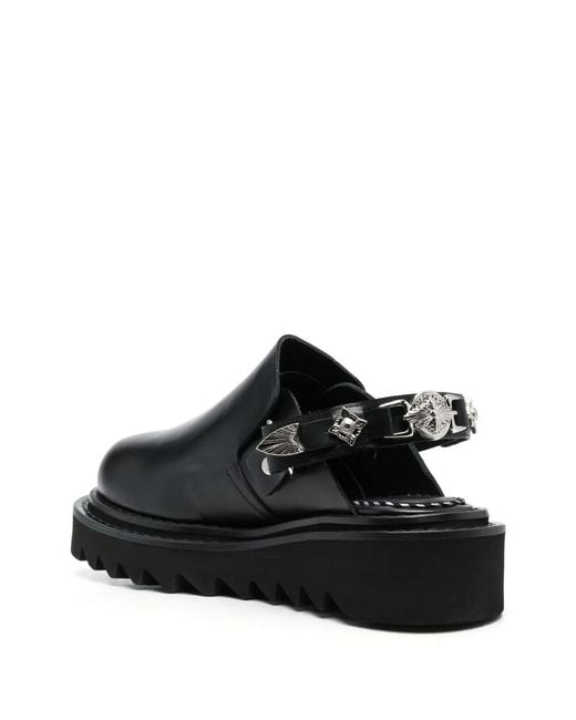Toga Black Buckled Ankle-Strap Flat Clogs