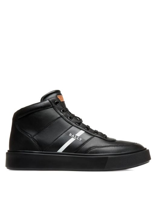Bally Black Leather Striped Hi-Tops Sneakers for men