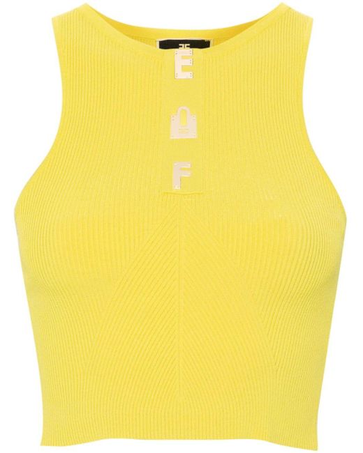 Top corto con placa del logo Elisabetta Franchi de color Yellow