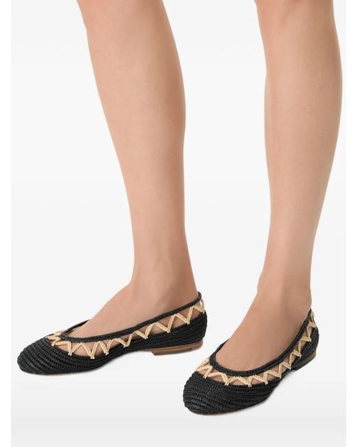 Odissi Black Zig-Zag Raffia Ballet Flats