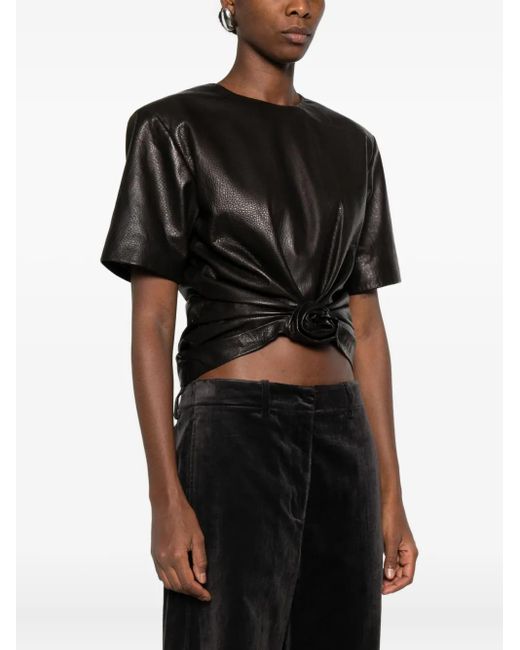 Magda Butrym Black Rose-Embellished Leather Top