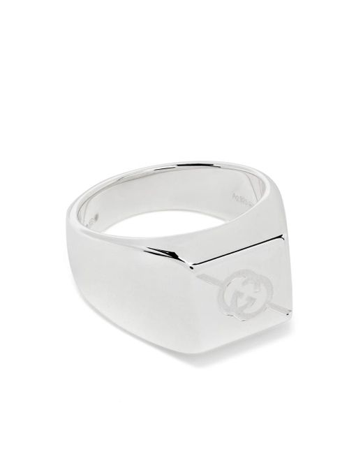 Gucci White Interlocking G Signet Ring for men