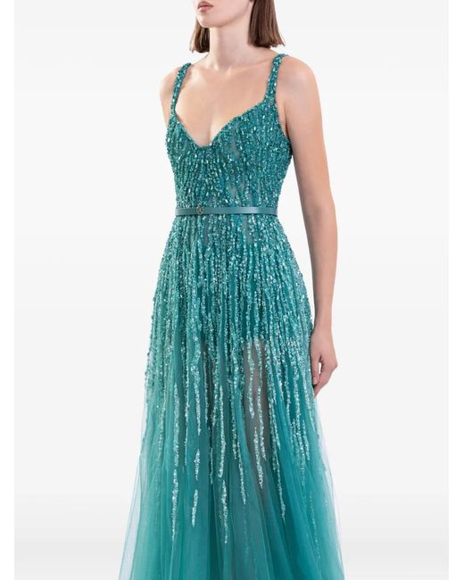 Saiid Kobeisy Blue Crystal-Embellished Degradée Maxi Dress