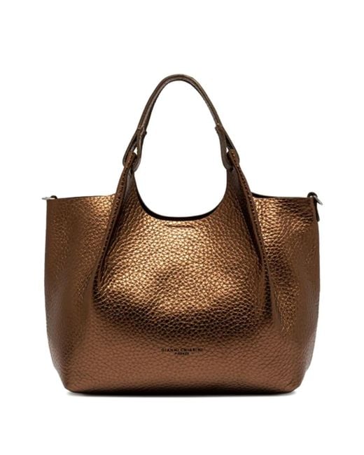 Gianni Chiarini Dua メタリックレザー ハンドバッグ Brown