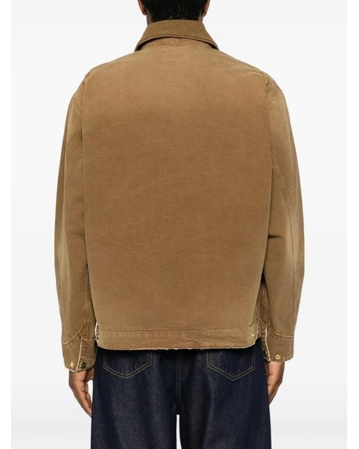 Carhartt Brown Logo-Patch Washed-Effect Jacket for men