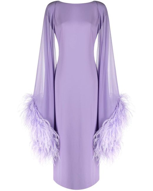 Vestido largo con ribete de plumas Nervi de color Purple