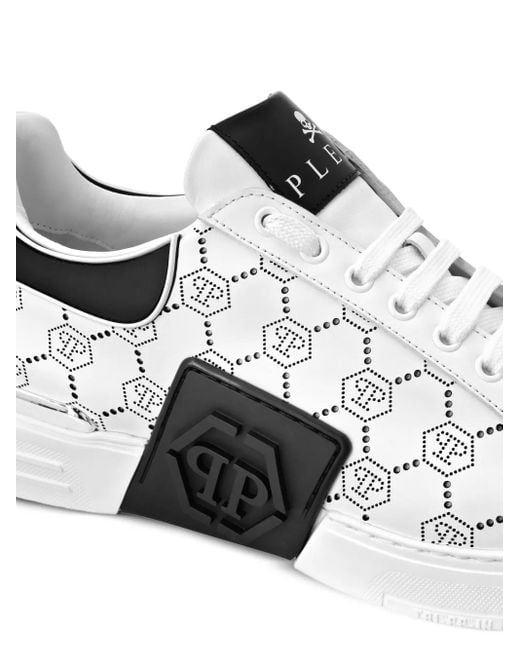 Philipp Plein Phantom Kicks Low-Top Sneakers Met Monogram-Patroon in het Metallic