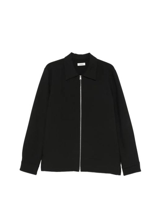 Sandro Black Zip-Up Wing-Collar Shirt for men