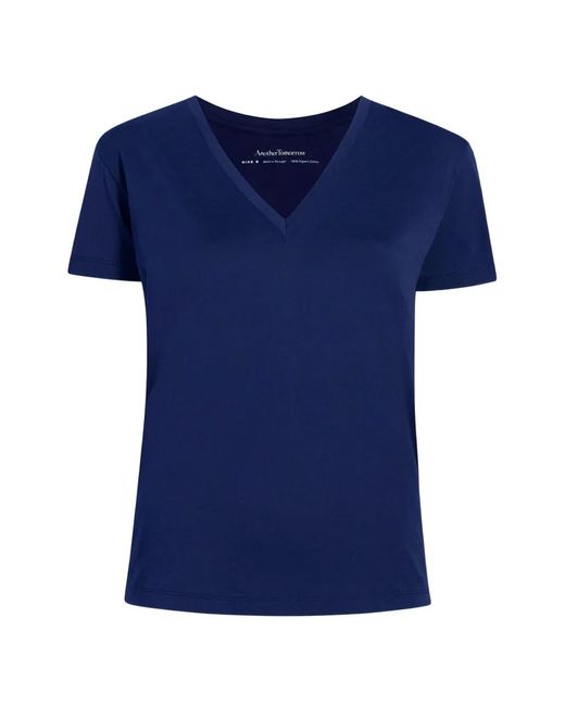 Another Tomorrow Blue T-Shirt À Col V