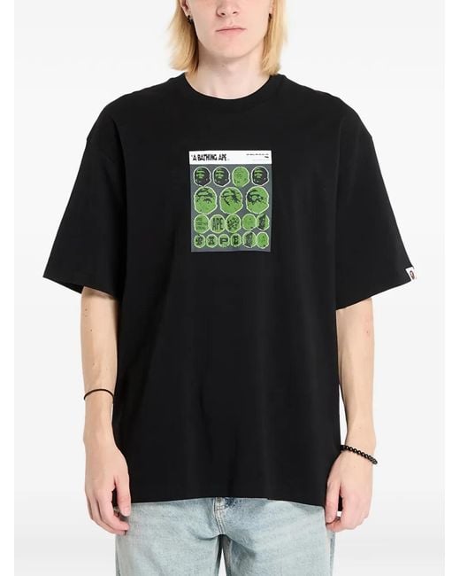 A Bathing Ape Black Sticker Graphic-Print T-Shirt for men