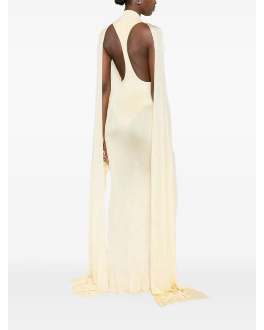Self-Portrait White Cape-Detail Racer-Back Maxi Dress