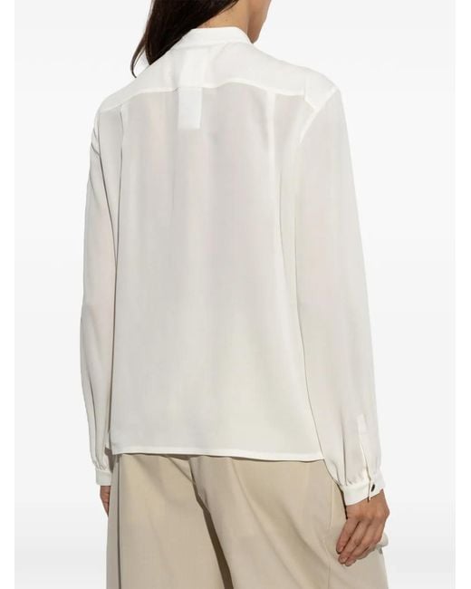 Max Mara White Silk Tie-Neck Shirt