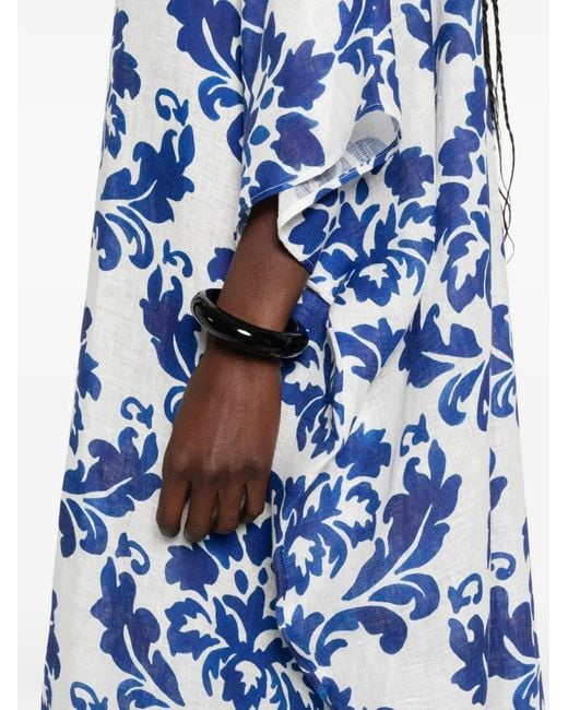 Robert Friedman Blue Damask-Print Kaftan Midi Dress